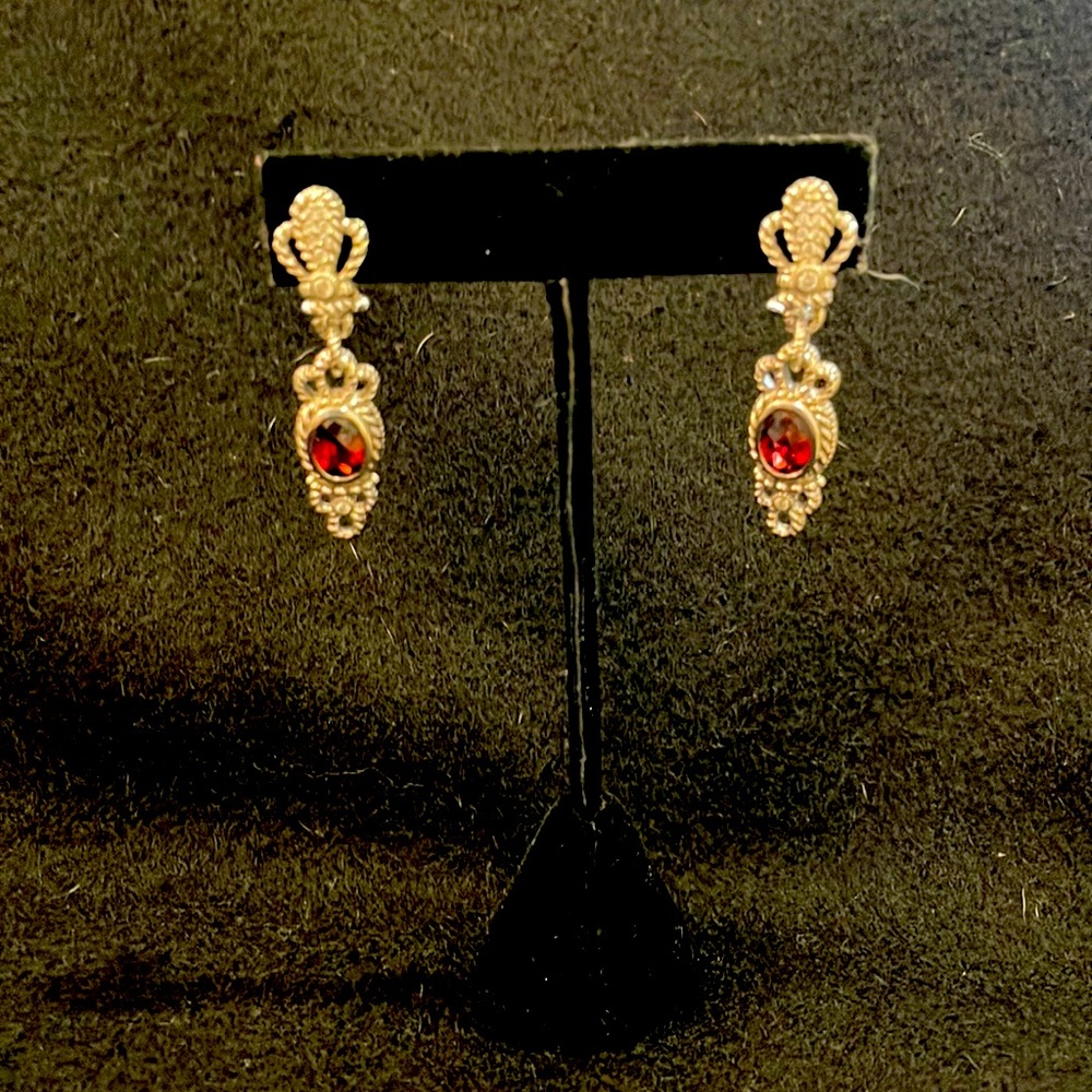 Signed Judith Ripka Earrings 925 Sterling Silver Pierced Dangle Topaz CZ